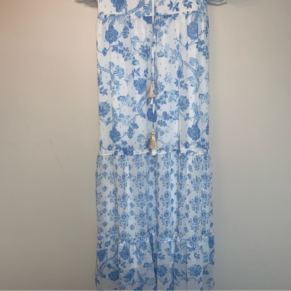 House of Harlow 1960 Blue and White Flutter Sleeve Maxi Dress M - Picture 10 of 14
